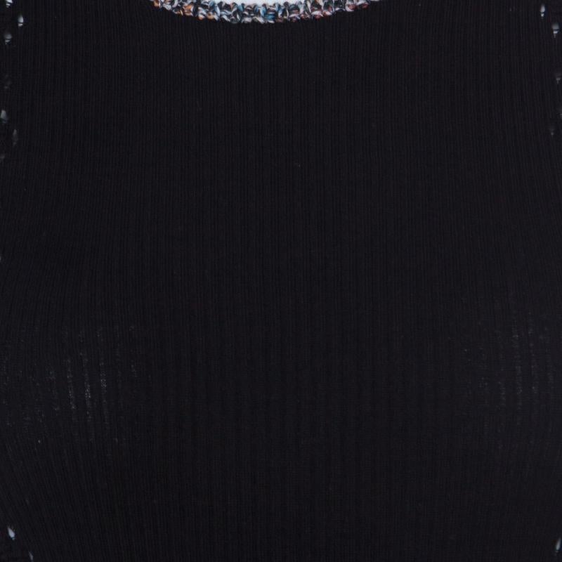 Chanel Black Ribbed Knit Coco Cuba Short Sleeve Top M In Good Condition In Dubai, Al Qouz 2