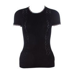 Chanel Black Ribbed Knit Coco Cuba Short Sleeve Top M