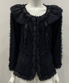 Chanel Black Ribbon and Cord Appliqué Jacket with matching skirt - Sz 40