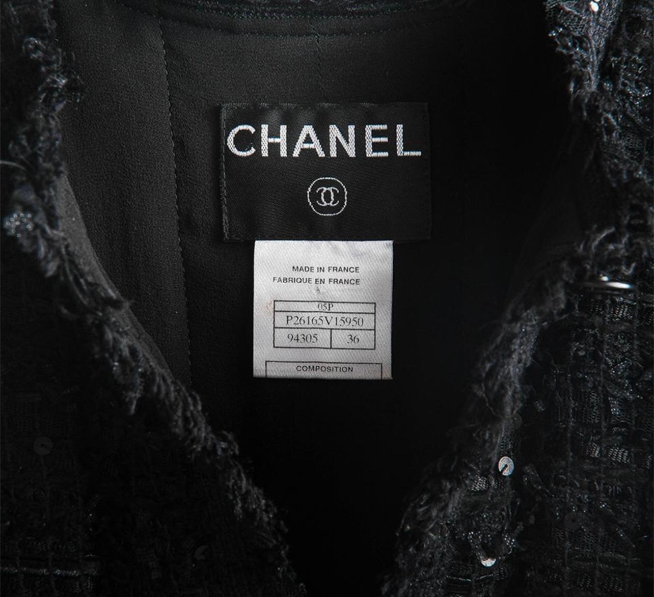 Chanel Black Ribbon Tweed Sequin Embellished Jacket 7
