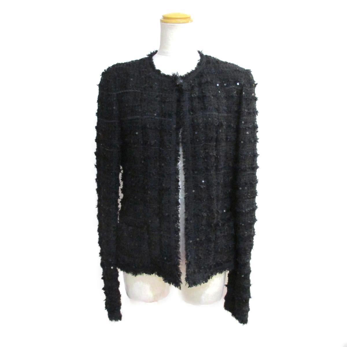 Chanel Black Ribbon Tweed Sequin Embellished Jacket 1