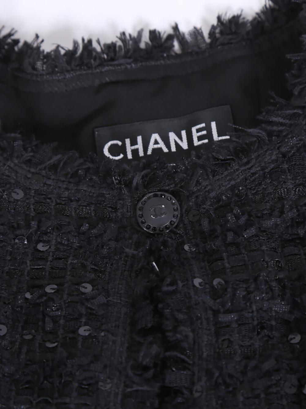 Chanel Black Ribbon Tweed Sequin Embellished Jacket 3
