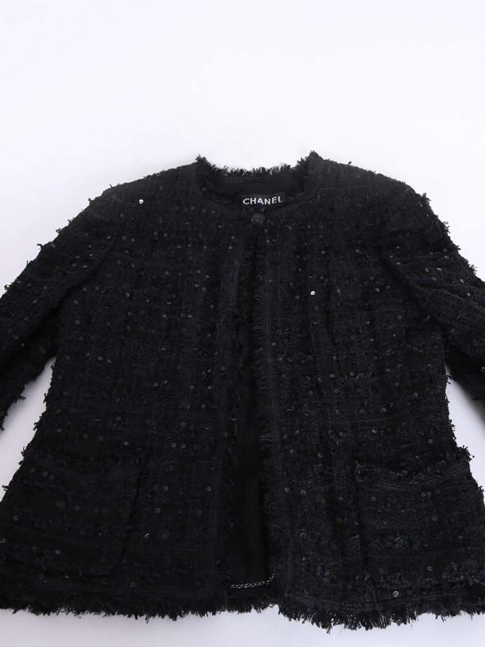 Chanel Black Ribbon Tweed Sequin Embellished Jacket 4