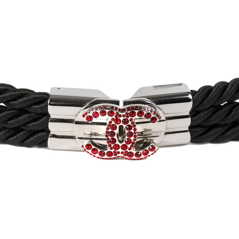 Chanel Black Rope Belt with Ruby CC Buckle For Sale at 1stDibs