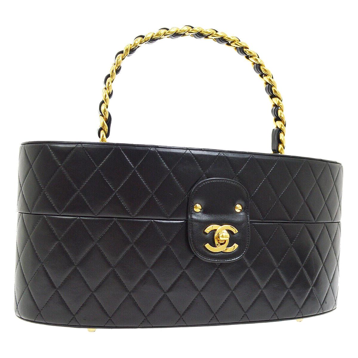 Chanel Black Round Leather Large Travel Carryall Top Handle Satchel Bag