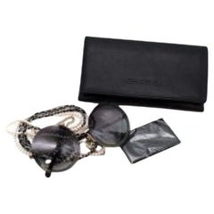 Chanel Black Round Sunglasses with Silver and Faux Pearl & Silver Chain