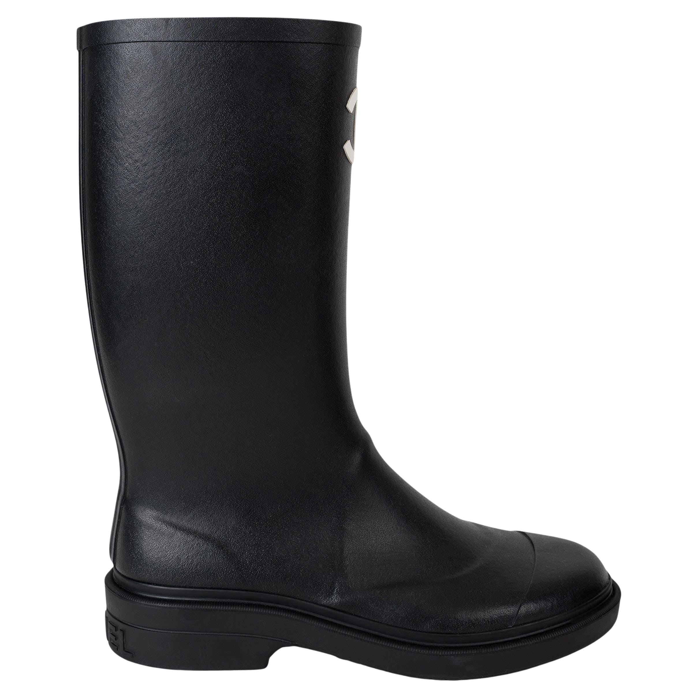 Chanel nero gomma 2022 REV RAIN Stivali Scarpe 39 vestibilità 38,5