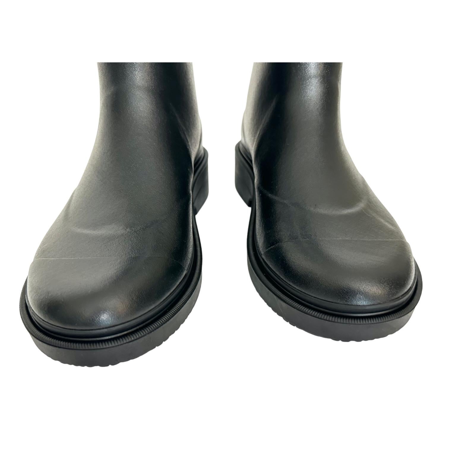 CHANEL Black Rubber Boots Knee High White CC Logo Caoutchouc Sz 38 Runway BNIB 3