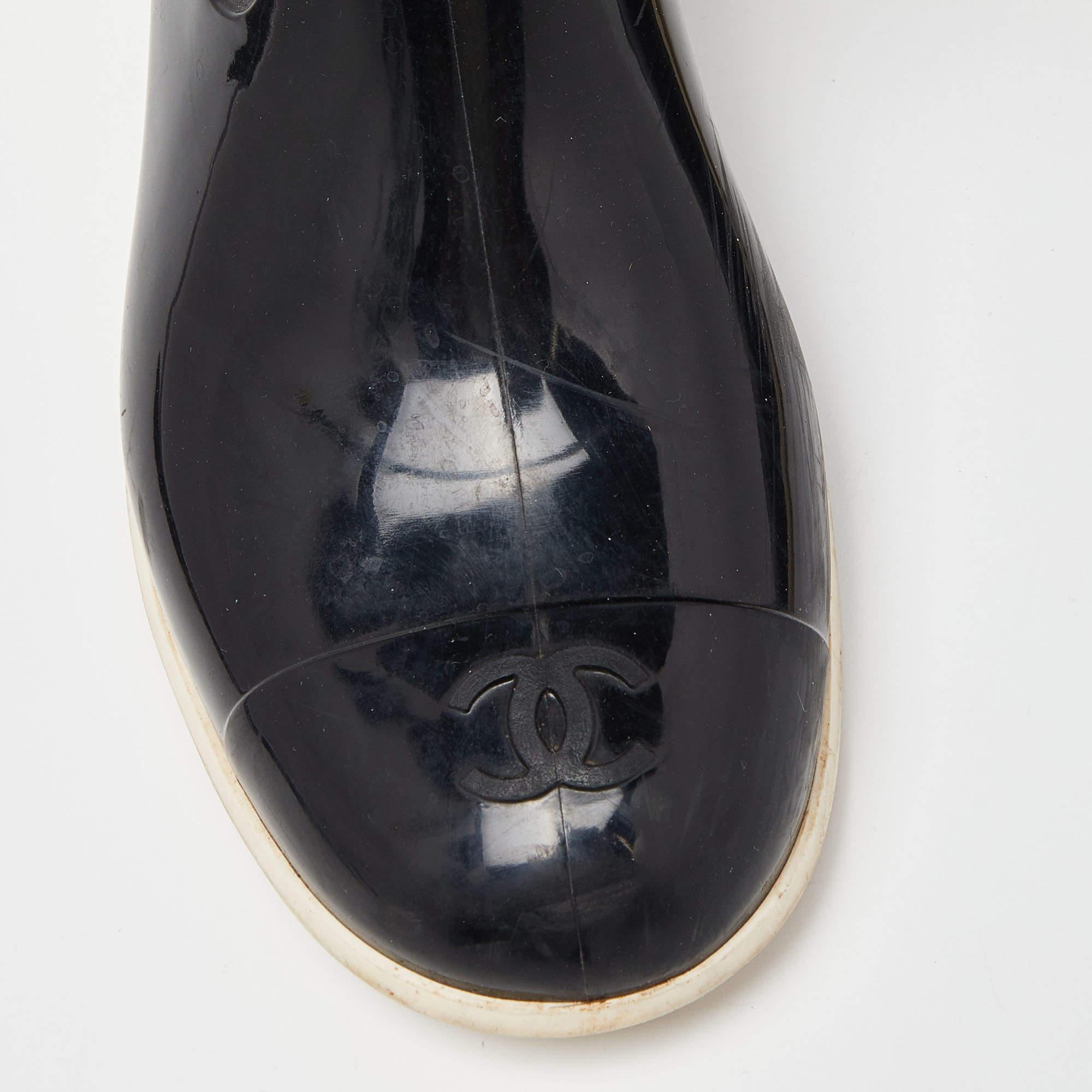 Chanel Black Rubber Camelia Rain Boots Size 38 2