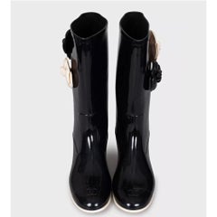 Chanel Black Rubber Camellia Boots - Size 42