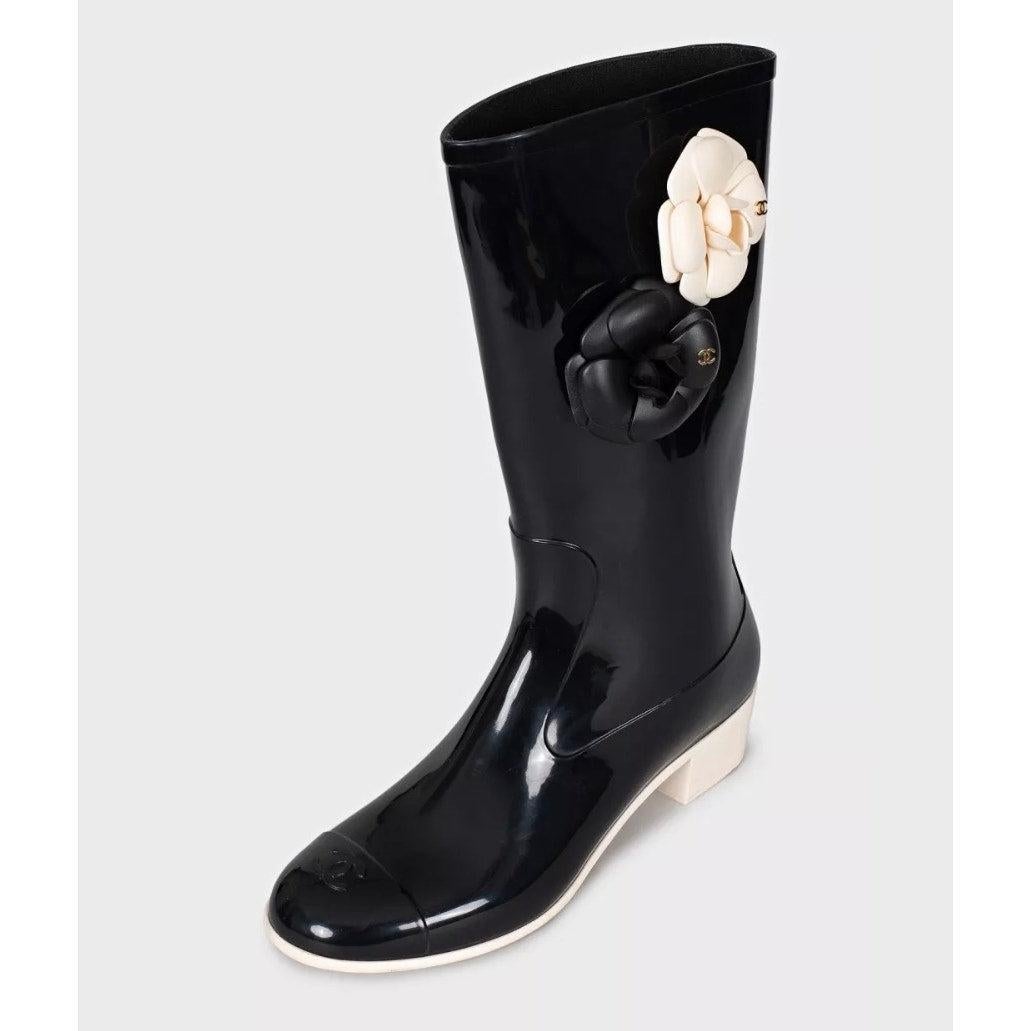 Chanel Botas Camelia Caucho Negro - Talla 42 en Excelente estado para la venta en Krakow, PL