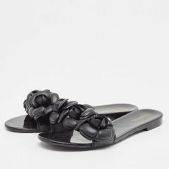 Chanel Black Rubber CC Camellia Flat Slides Size 38