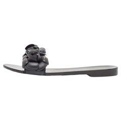 Used Chanel Black Rubber CC Camellia Flat Slides Size 38