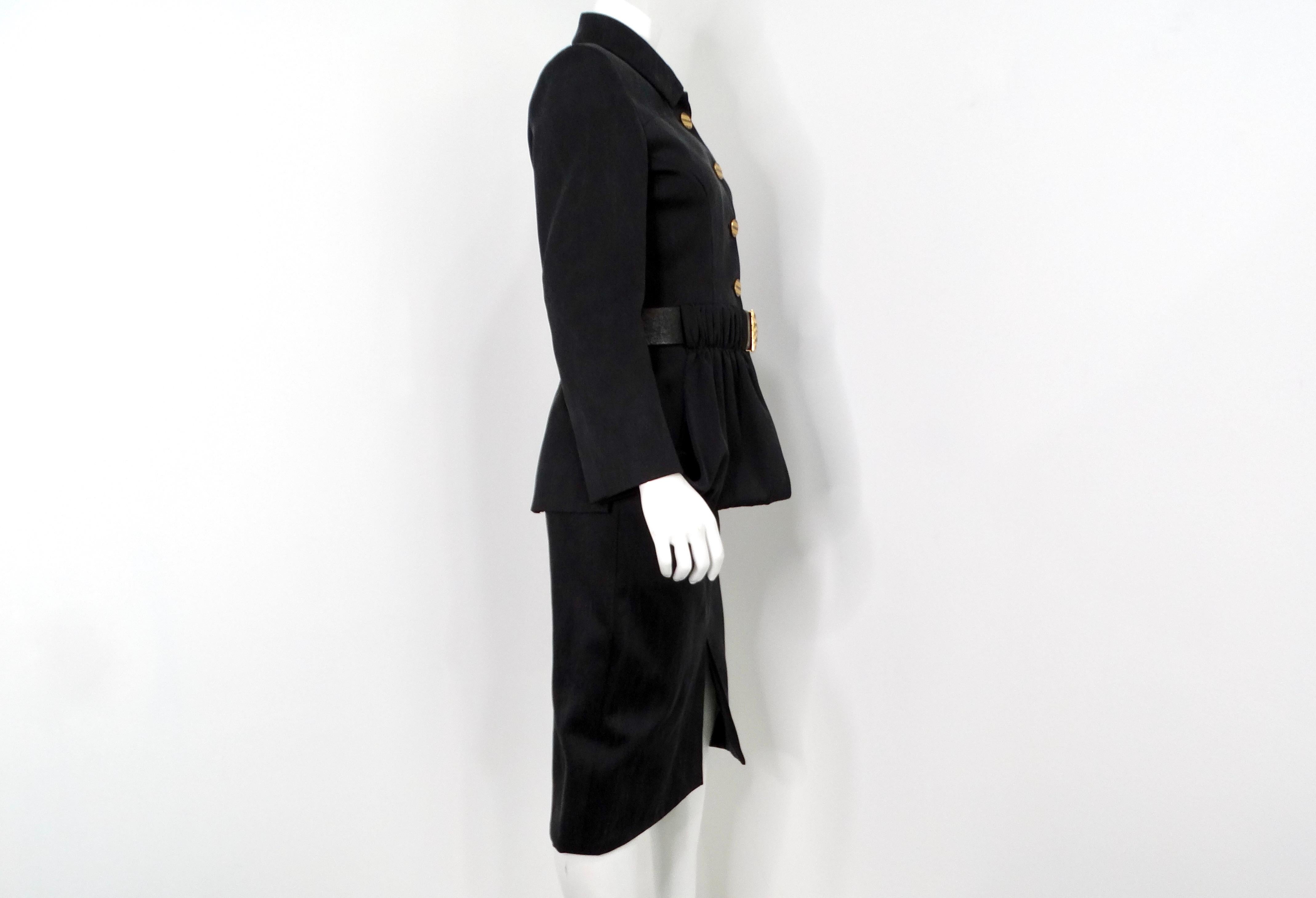 Chanel Black Ruched & Belted Silk Jacket & Skirt Suit Set circa 2019 en venta 6