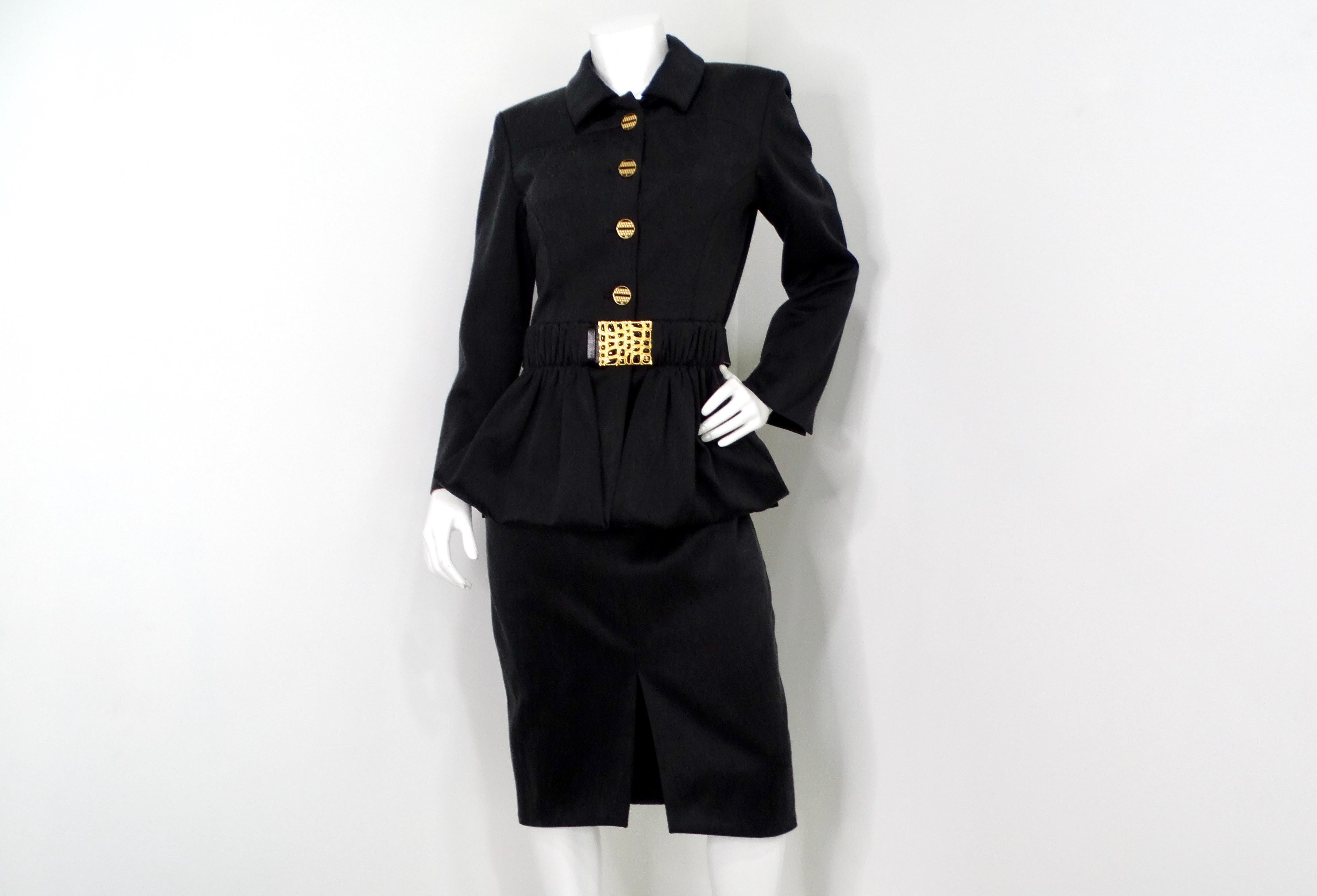 Chanel Black Ruched & Belted Silk Jacket & Skirt Suit Set circa 2019 Negro en venta