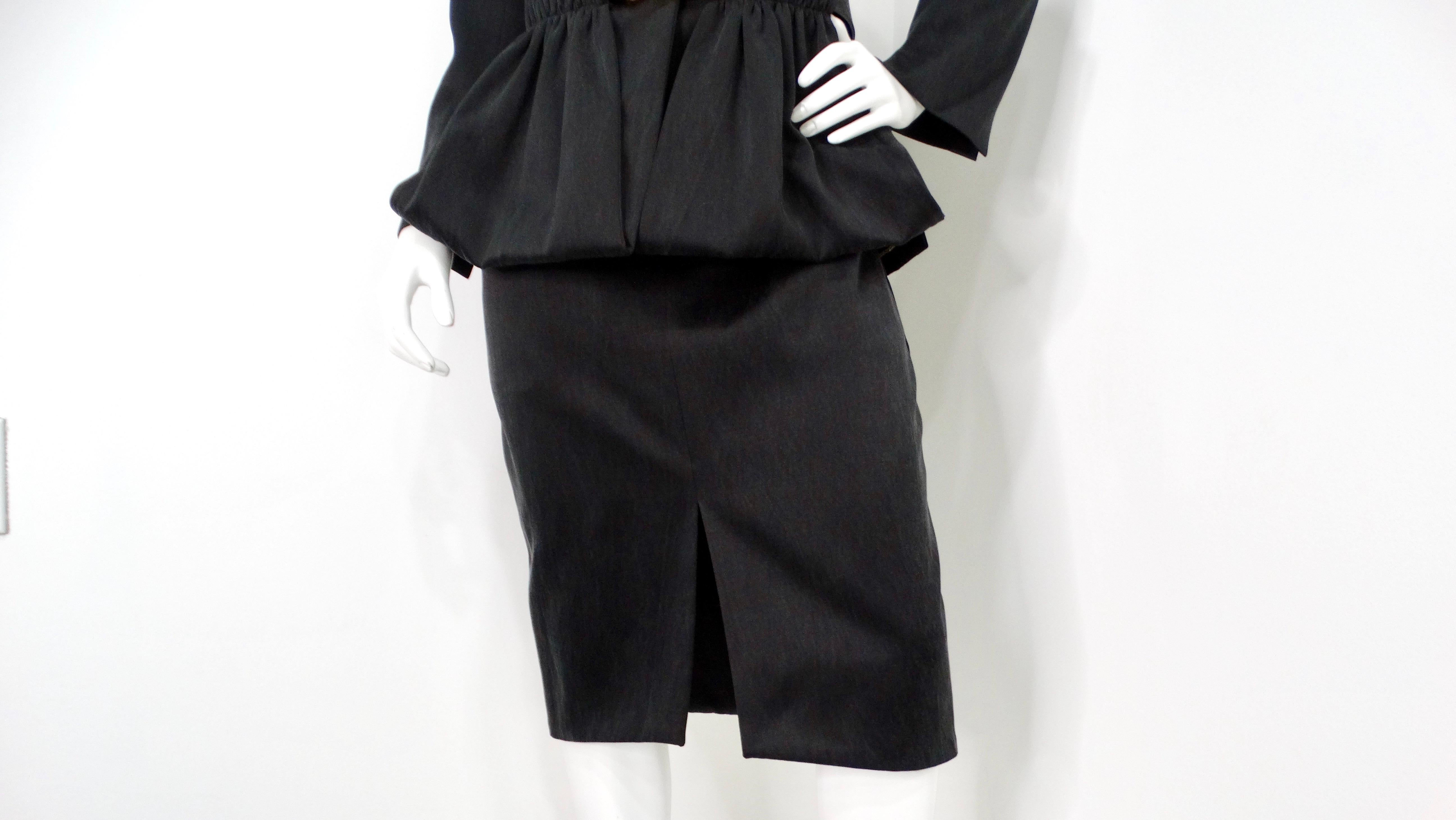 Chanel Black Ruched & Belted Silk Jacket & Skirt Suit Set circa 2019 en venta 1