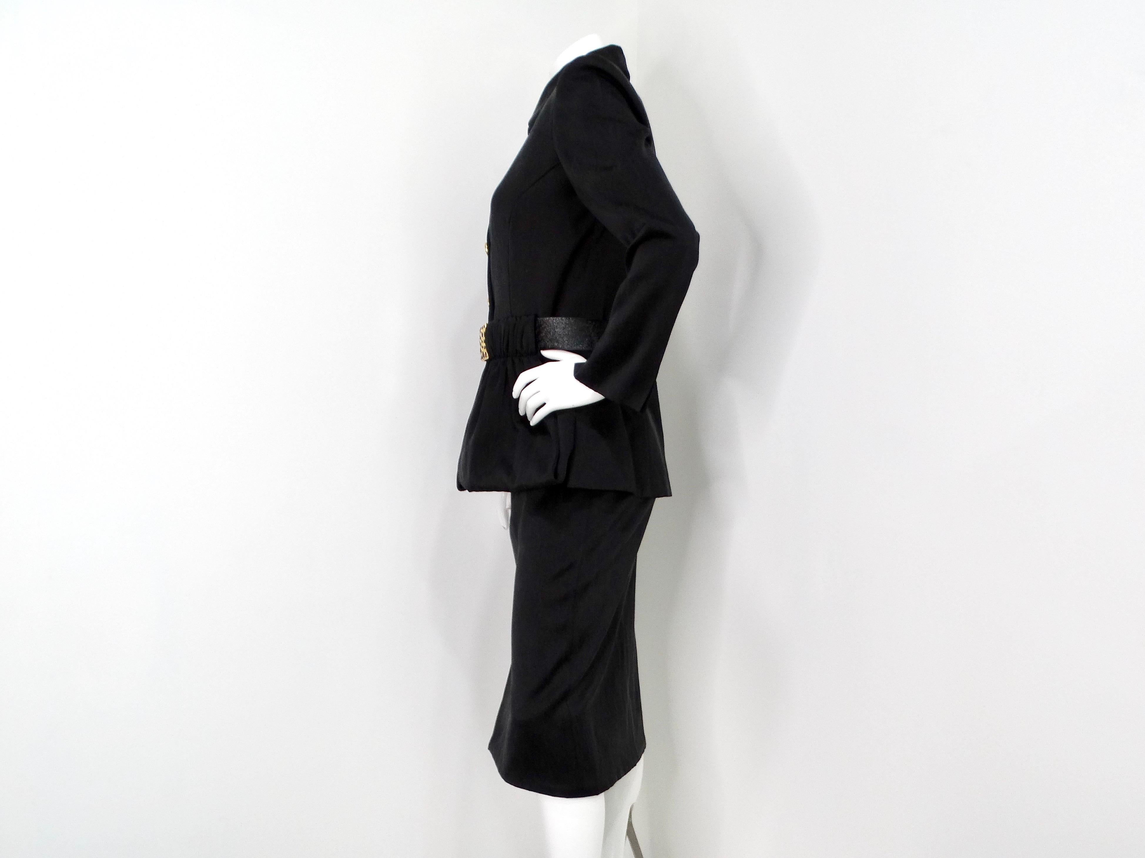 Chanel Black Ruched & Belted Silk Jacket & Skirt Suit Set circa 2019 en venta 2