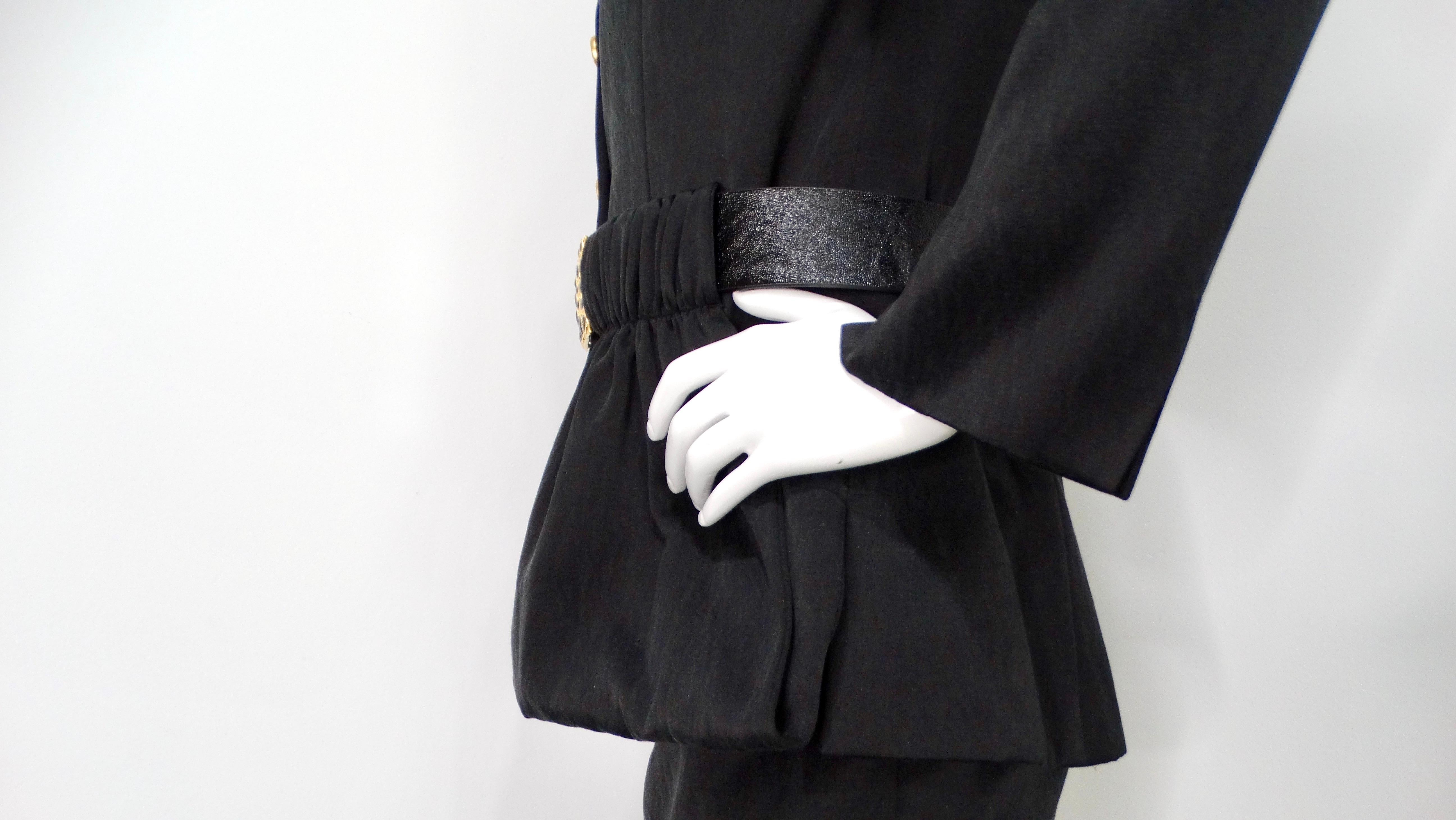 Chanel Black Ruched & Belted Silk Jacket & Skirt Suit Set circa 2019 en venta 3
