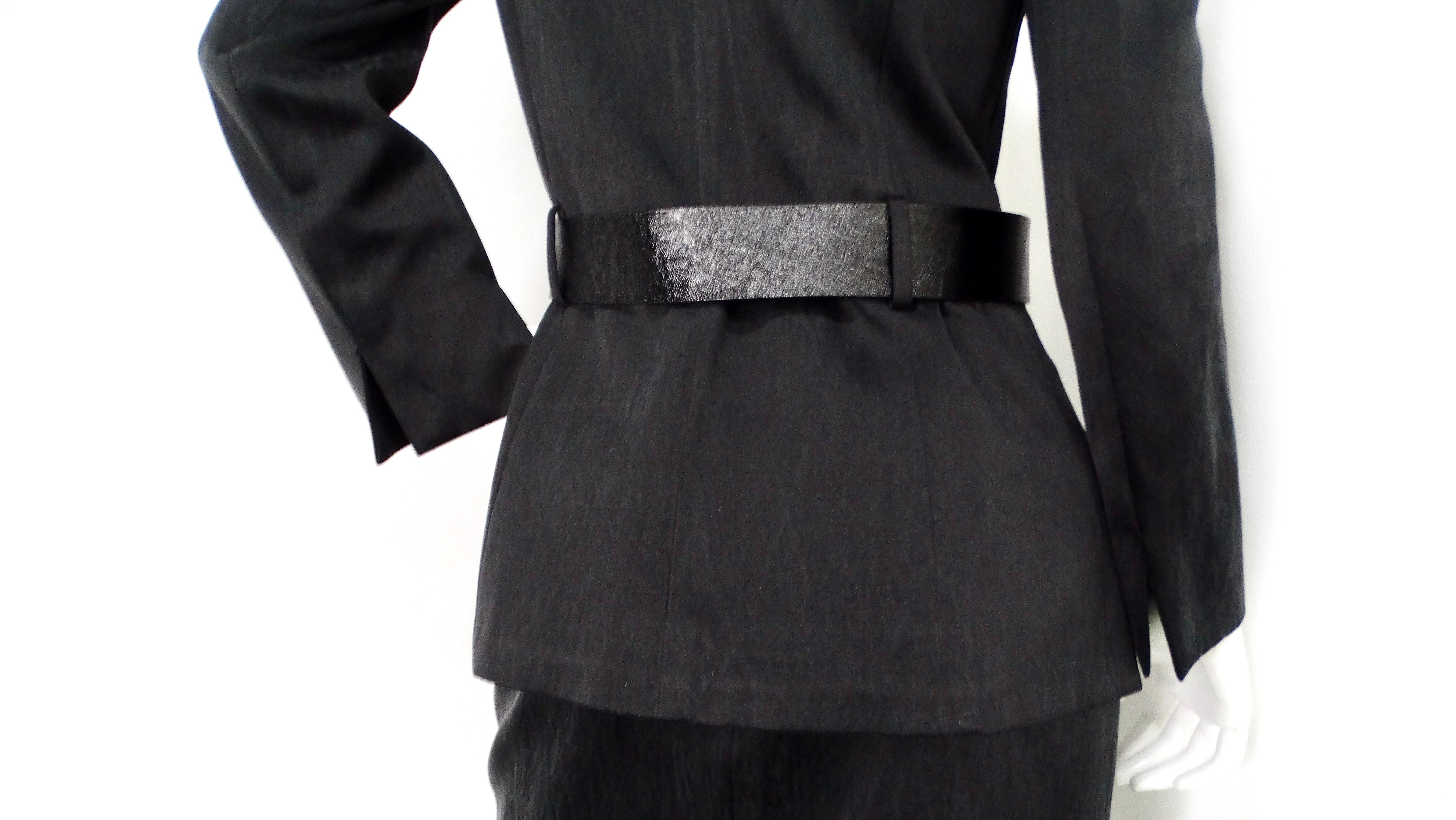 Chanel Black Ruched & Belted Silk Jacket & Skirt Suit Set circa 2019 en venta 4