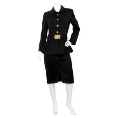 Chanel Black Ruched & Belted Silk Jacket & Skirt Suit Set circa 2019 (Ensemble veste et jupe en soie froncée et ceinturée)