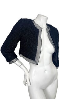 Chanel Black Ruched Silk Chiffon Cropped Bolero Jacket FR 34