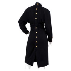 Chanel Black Ruched Waist V-Neck Long Sleeve Dress circa 1980s
