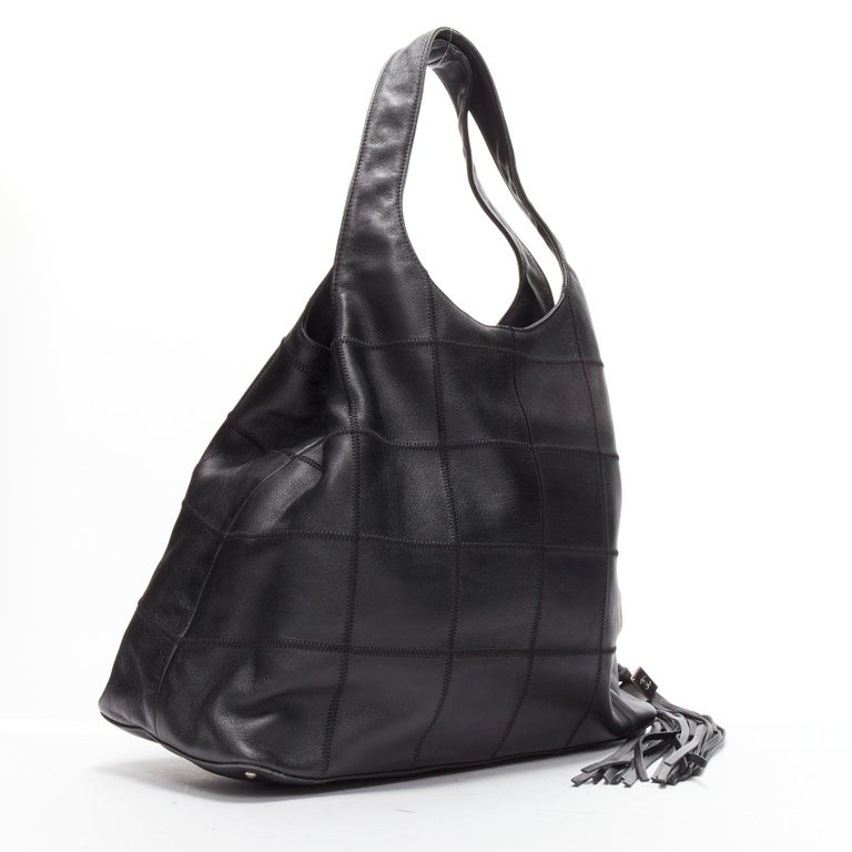 Chanel Black Ruthenium CC Logo Square Stitched Tassel Shoulder Hobo Bag