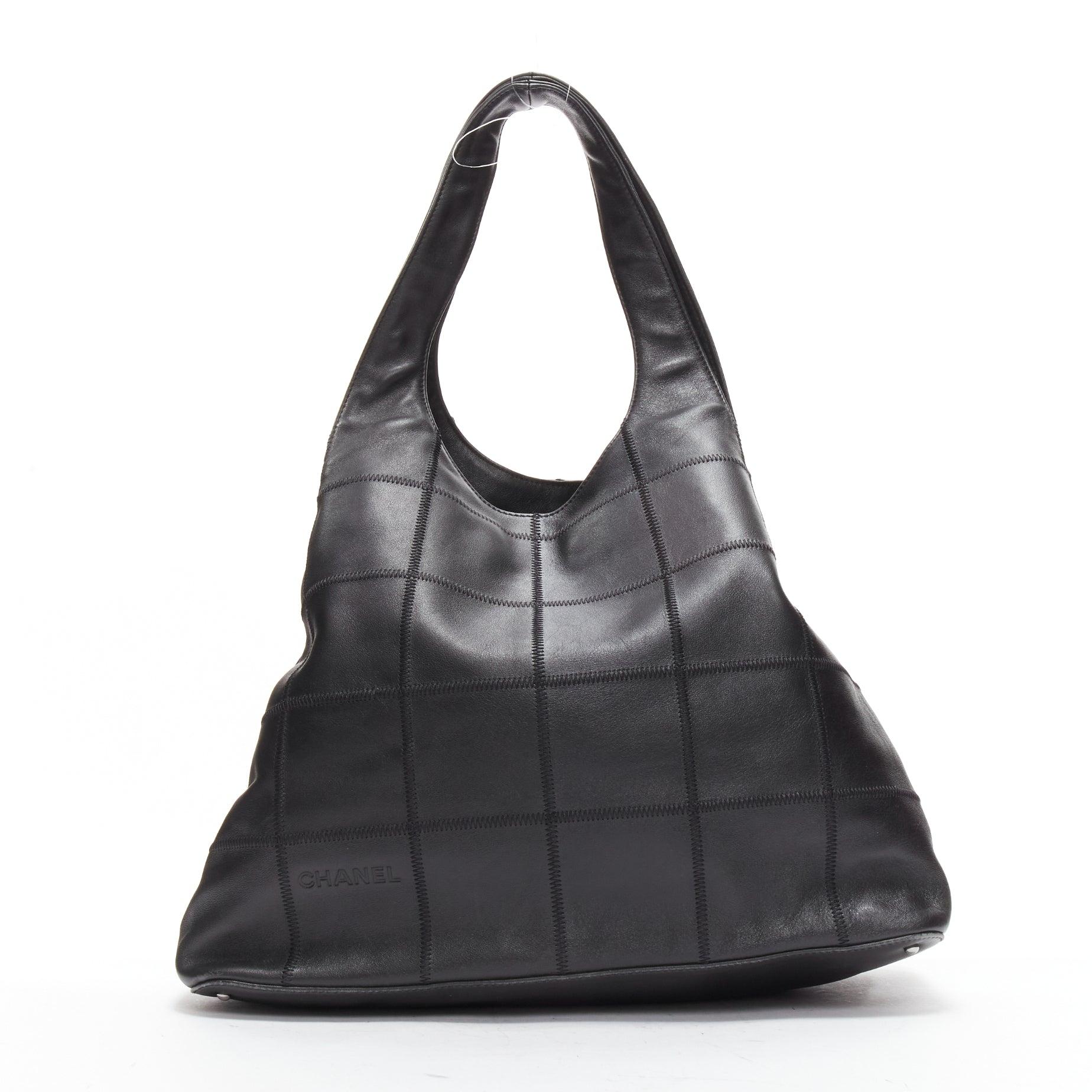 Women's CHANEL black ruthenium CC logo square stitched tassel shoulder hobo bag