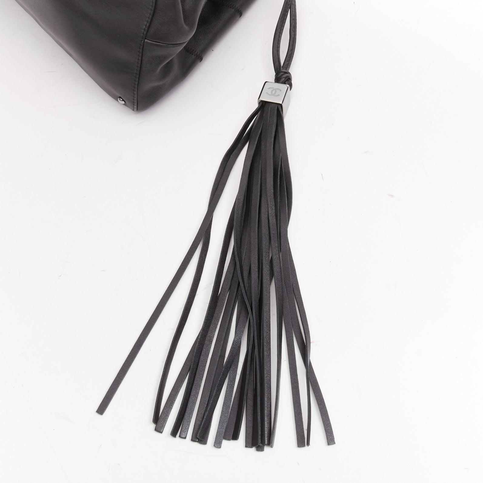 CHANEL black ruthenium CC logo square stitched tassel shoulder hobo bag 3