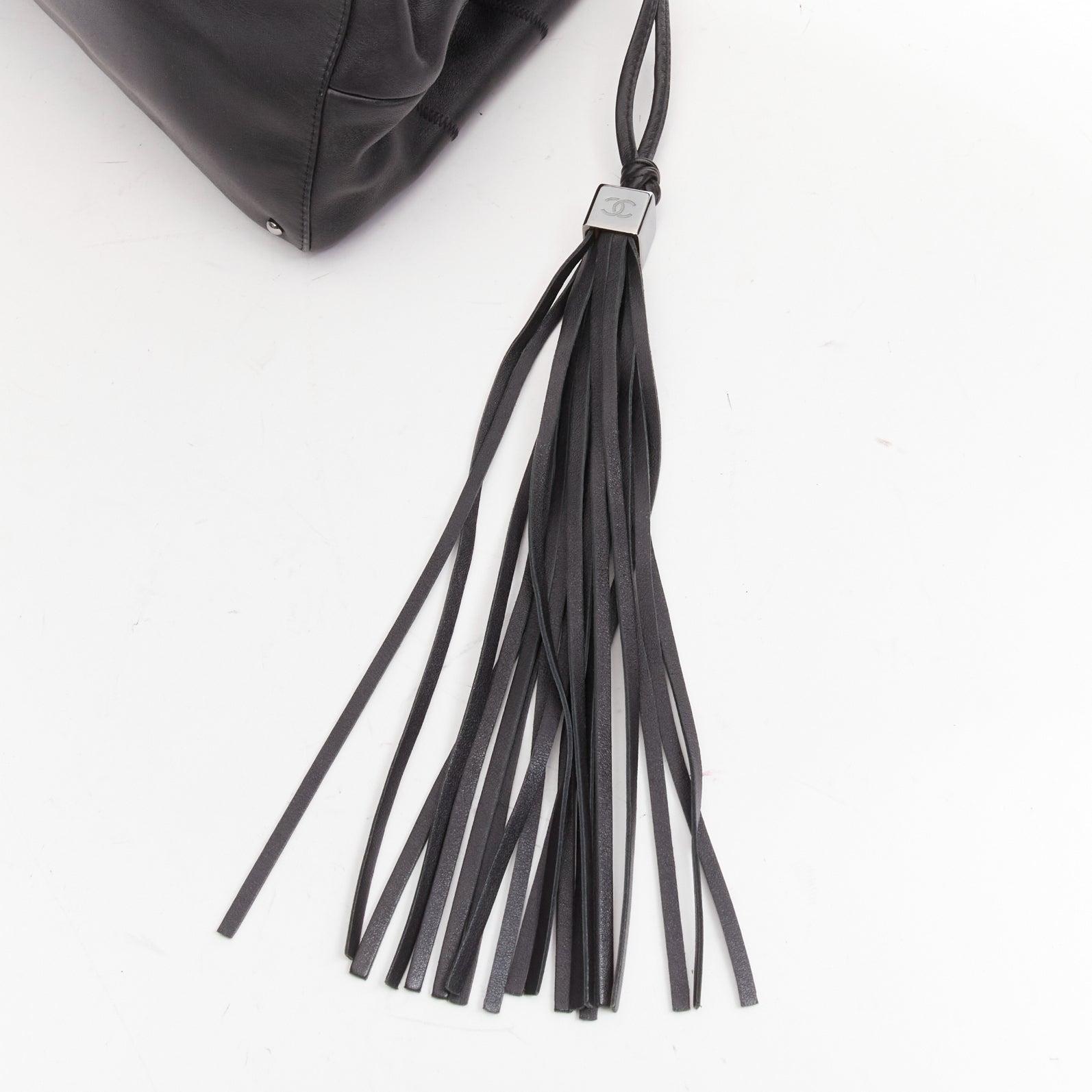 CHANEL black ruthenium CC logo square stitched tassel shoulder hobo bag For Sale 4