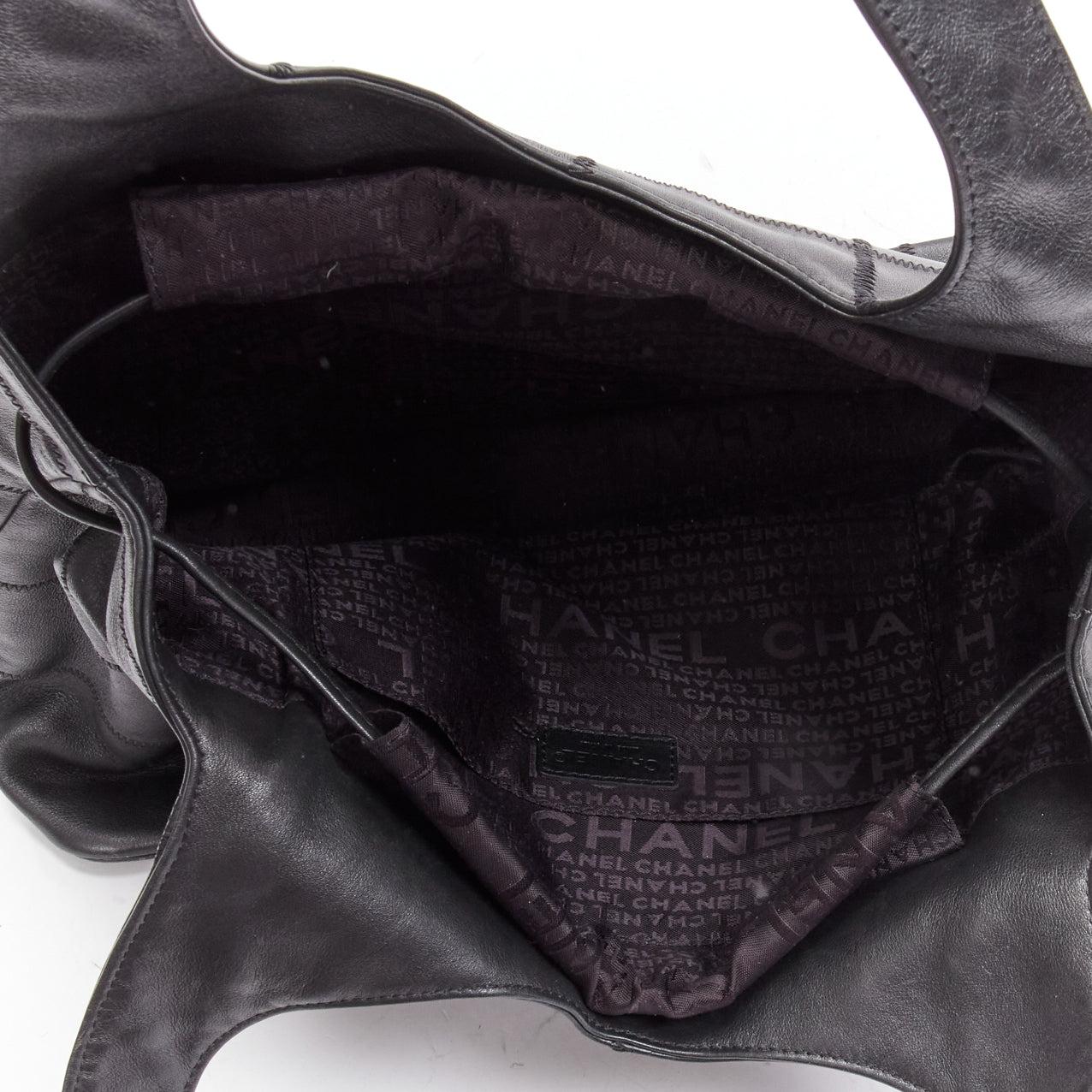 CHANEL black ruthenium CC logo square stitched tassel shoulder hobo bag 4