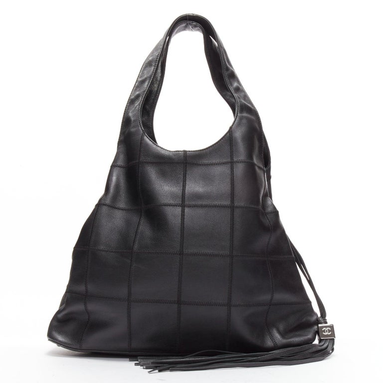 CHANEL black ruthenium CC logo square stitched tassel shoulder hobo bag For  Sale at 1stDibs