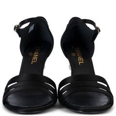 CHANEL black satin 2022 22K PEARL HEEL Sandals Shoes 41 fit 40
