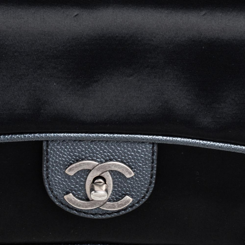 Chanel Black Satin and Caviar Leather East West Flap Bag 2
