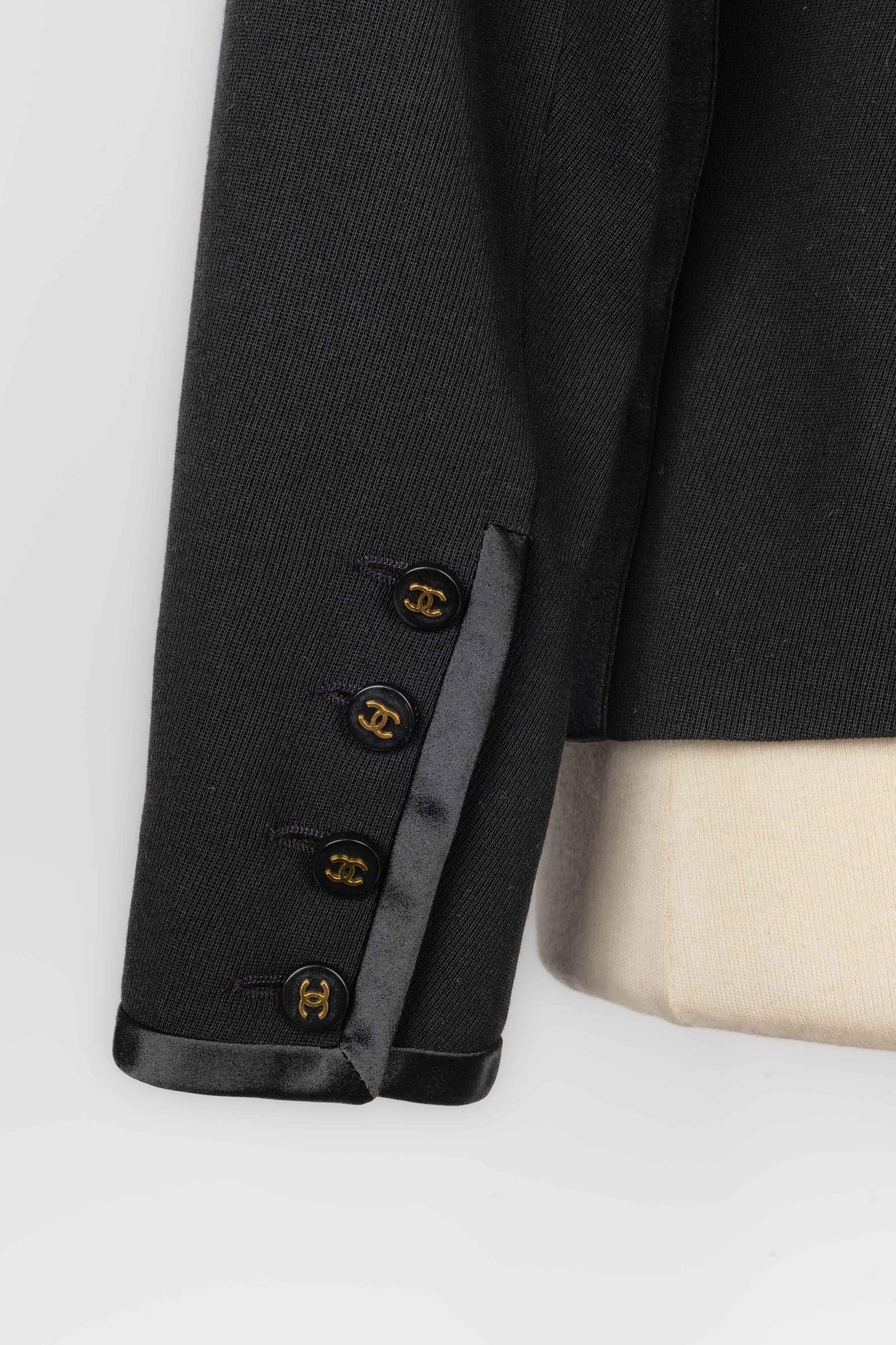 Chanel Schwarze Jacke aus Satin und Baumwolle, 1990er-Jahre 3