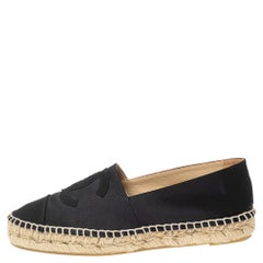 Chanel Black Satin and Fabric CC Flat Espadrilles Size 38