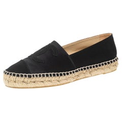 Chanel Black Satin and Fabric CC Flat Espadrilles Size 38