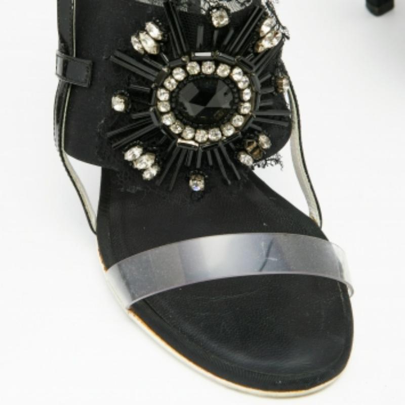 Donna Chanel Sandali neri in raso e PVC impreziositi taglia 40 in vendita