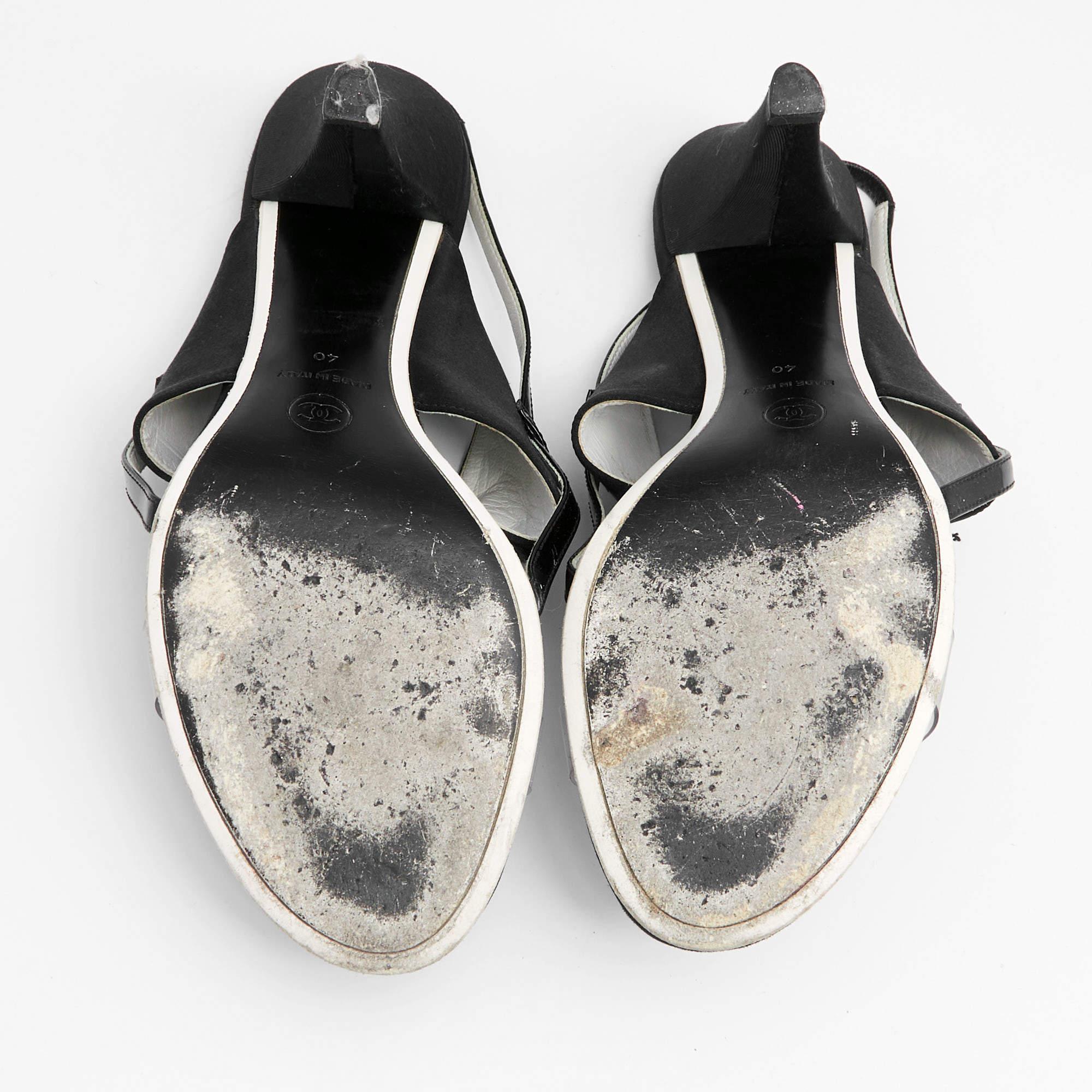 Chanel Black Satin And PVC Embellished Slingback Sandals Size 40 For Sale 3