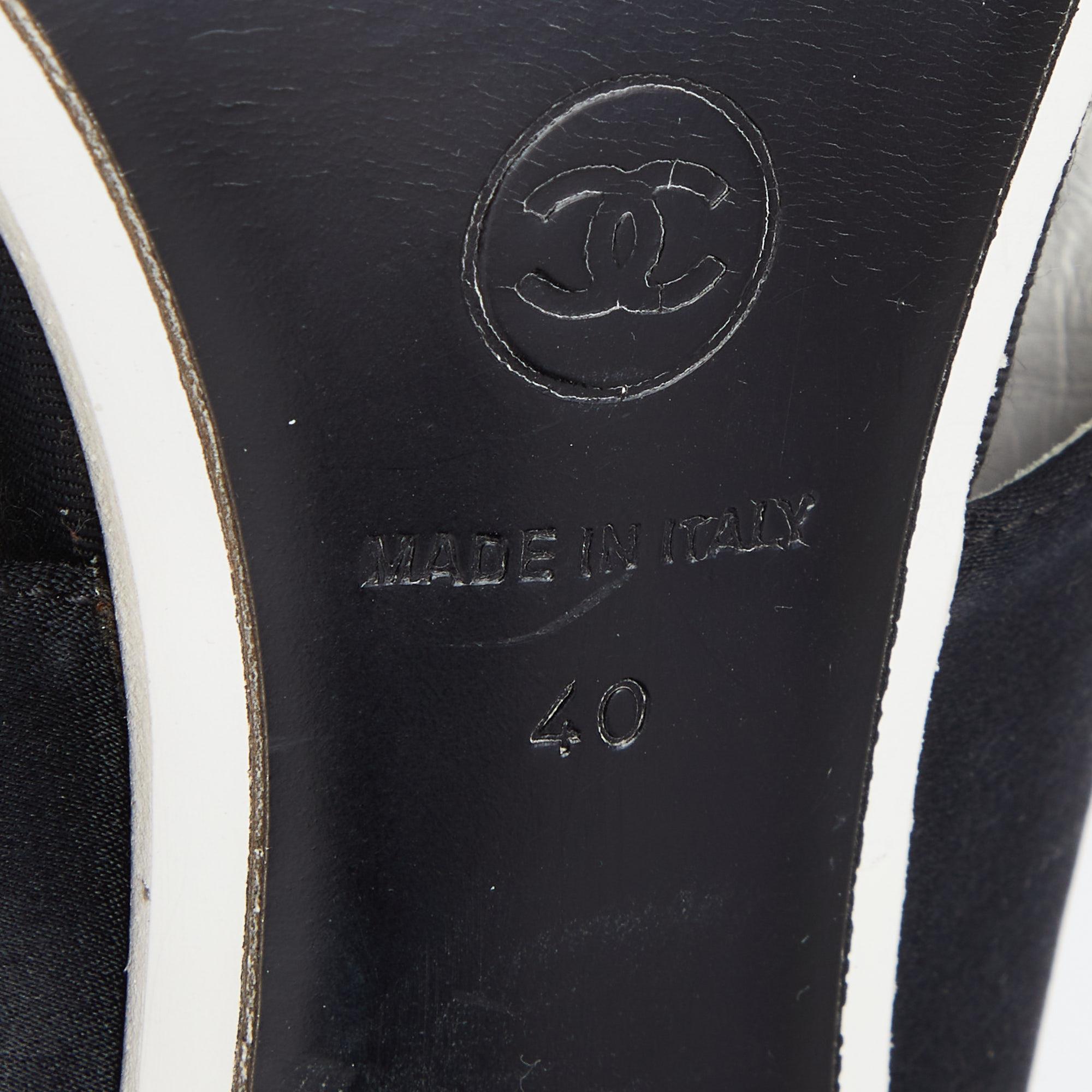Chanel Black Satin And PVC Embellished Slingback Sandals Size 40 For Sale 1
