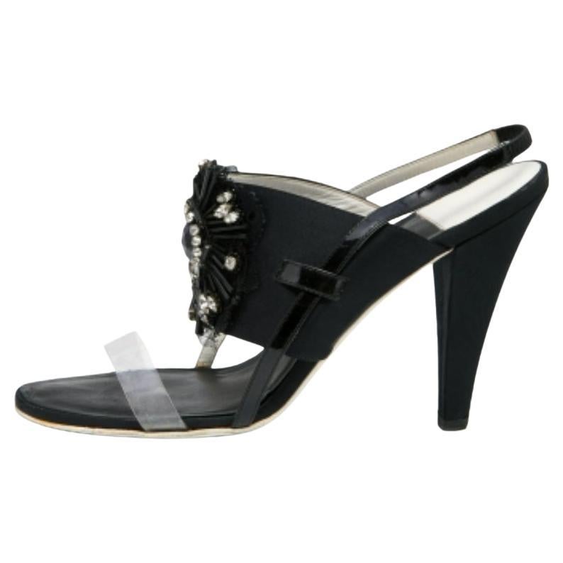 Chanel Sandali neri in raso e PVC impreziositi taglia 40