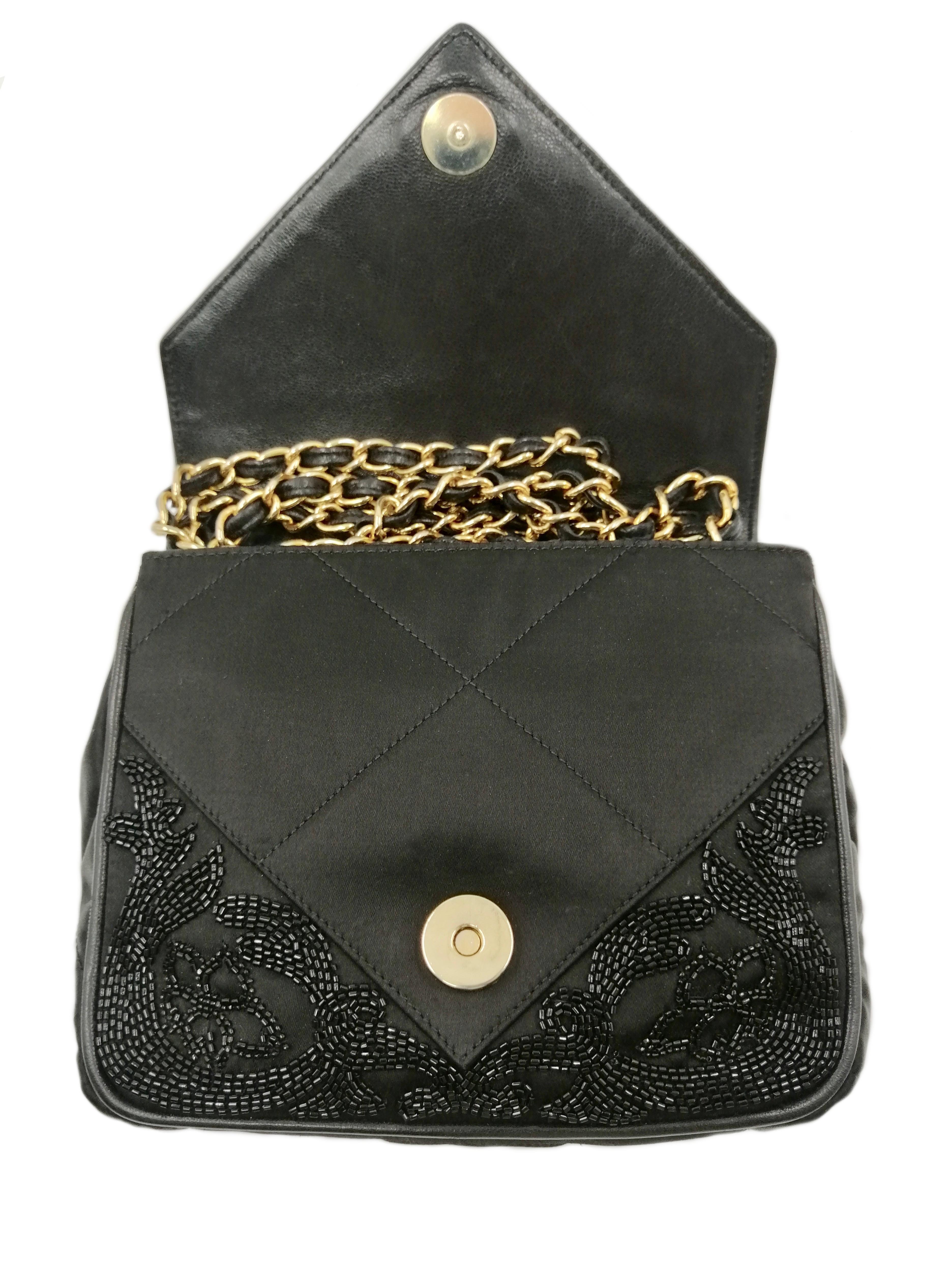 CHANEL black satin bag For Sale 1