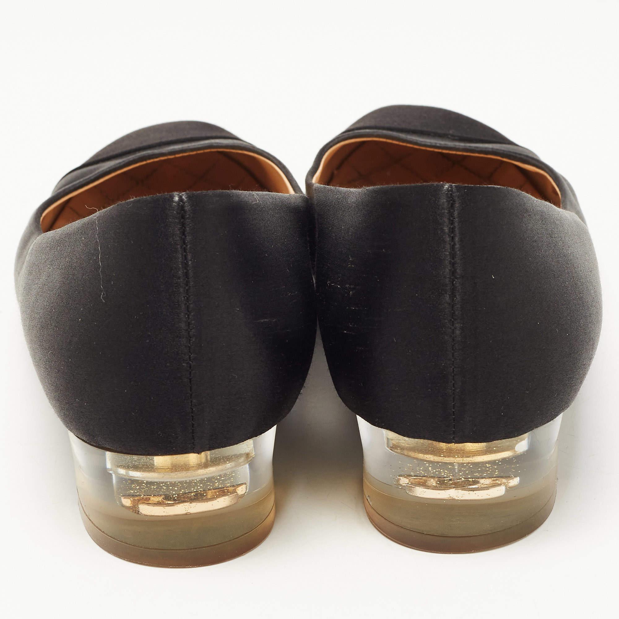 Chanel Black Satin Block Heel Pumps Size 37.5 1