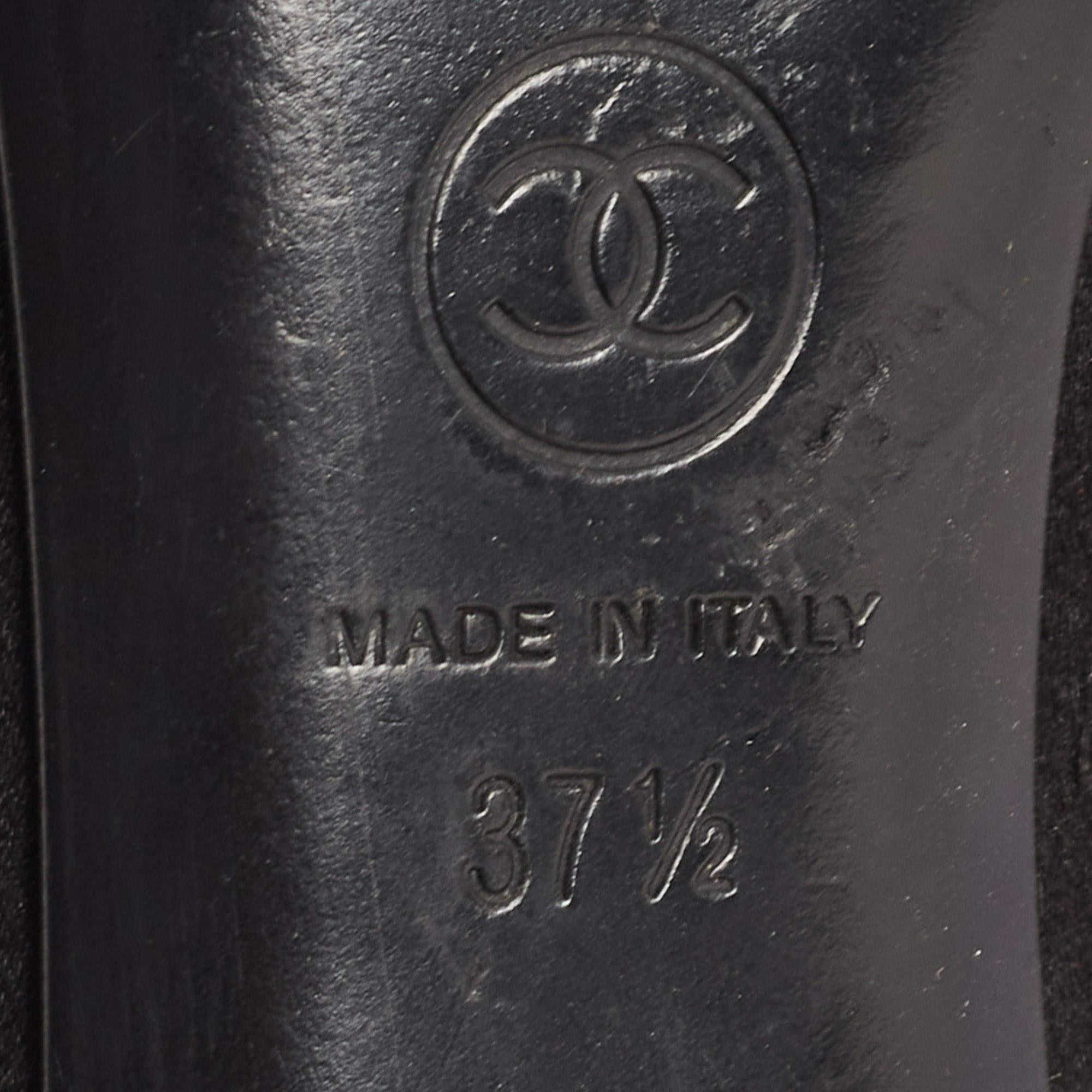 Chanel Black Satin Block Heel Pumps Size 37.5 3
