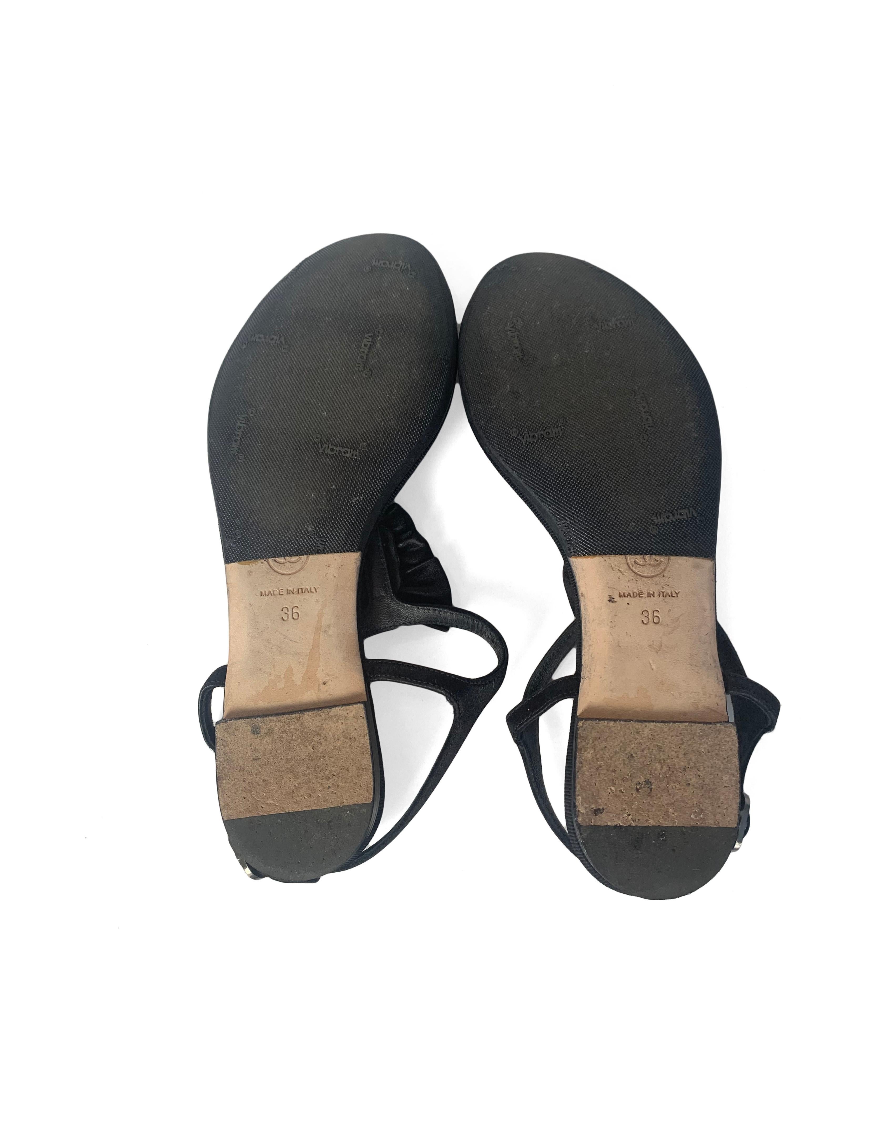 Women's Chanel Black Satin Bow CC Thong Sandals sz 36
