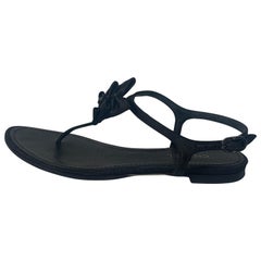 Chanel Black Satin Bow CC Thong Sandals sz 36