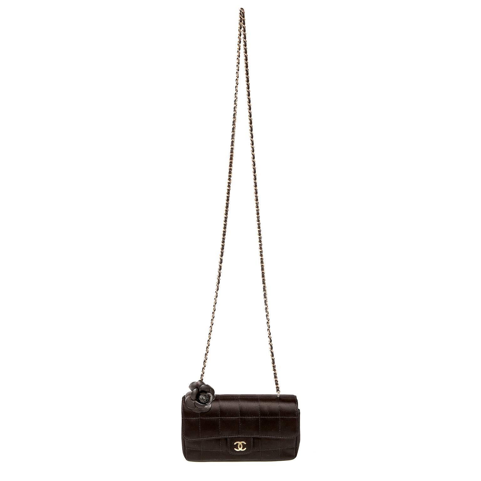Chanel Black Satin Camellia Cross Body Bag 6