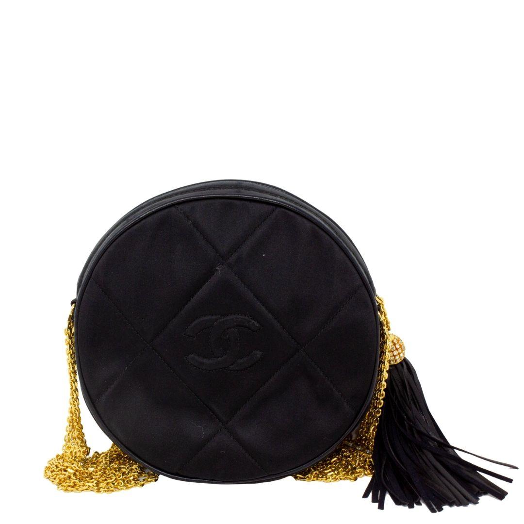 Chanel Black Satin CC Crossbody In Excellent Condition For Sale In Atlanta, GA