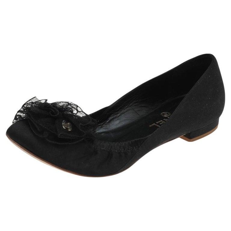 Chanel Black Bow Satin Ballet Ballerina Flat Shoes 36 US 5.5