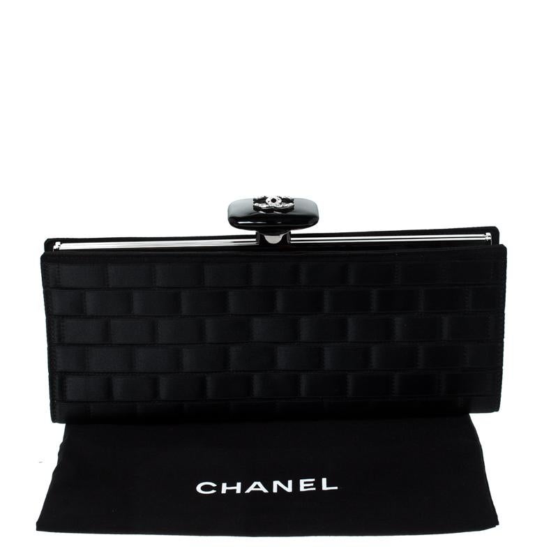 Chanel Black Satin CC Frame Clutch 7